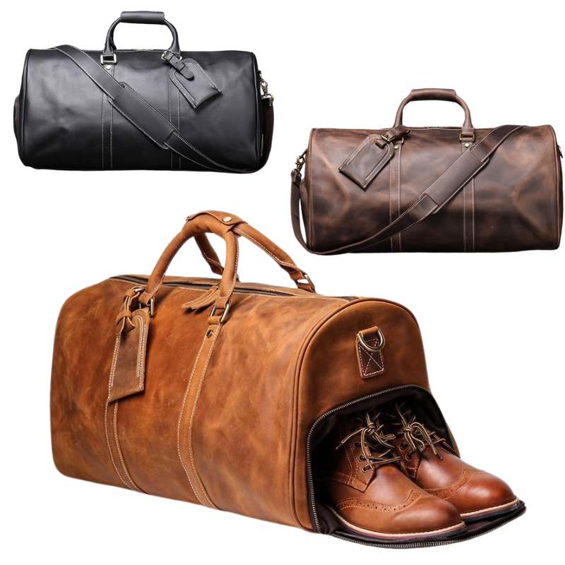 Men's Leather Duffle Bag with Shoe Compartment