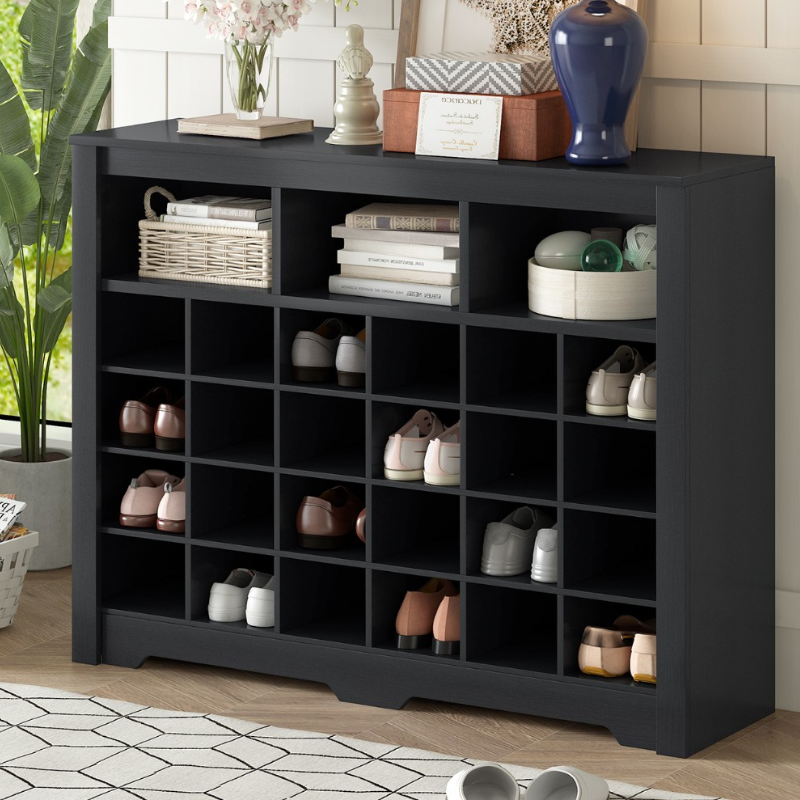 Modern Black Shoe Storage Console for Hallway and Living Room