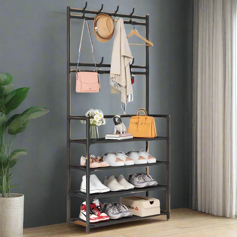 Multi-Functional Nordic Coat Rack with Shoe Storage