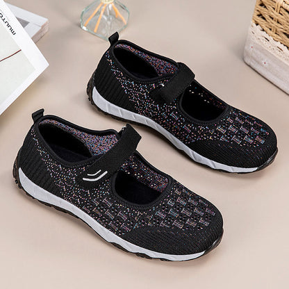 Damen Sandalen Burgunderrot Strick Mit Klettverschluss