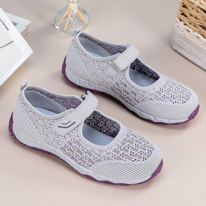 Damen Sandalen Burgunderrot Strick Mit Klettverschluss