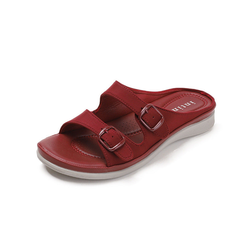 Weiche Sommer Pantoletten Damen Grau Zweibügel Schnallen