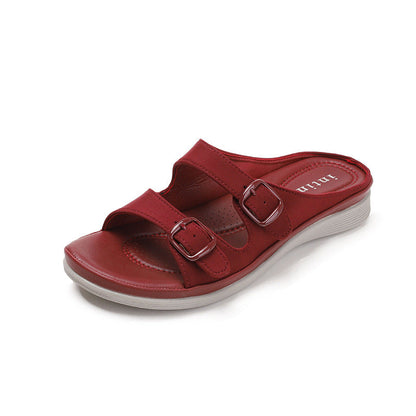 Weiche Sommer Pantoletten Damen Grau Zweibügel Schnallen