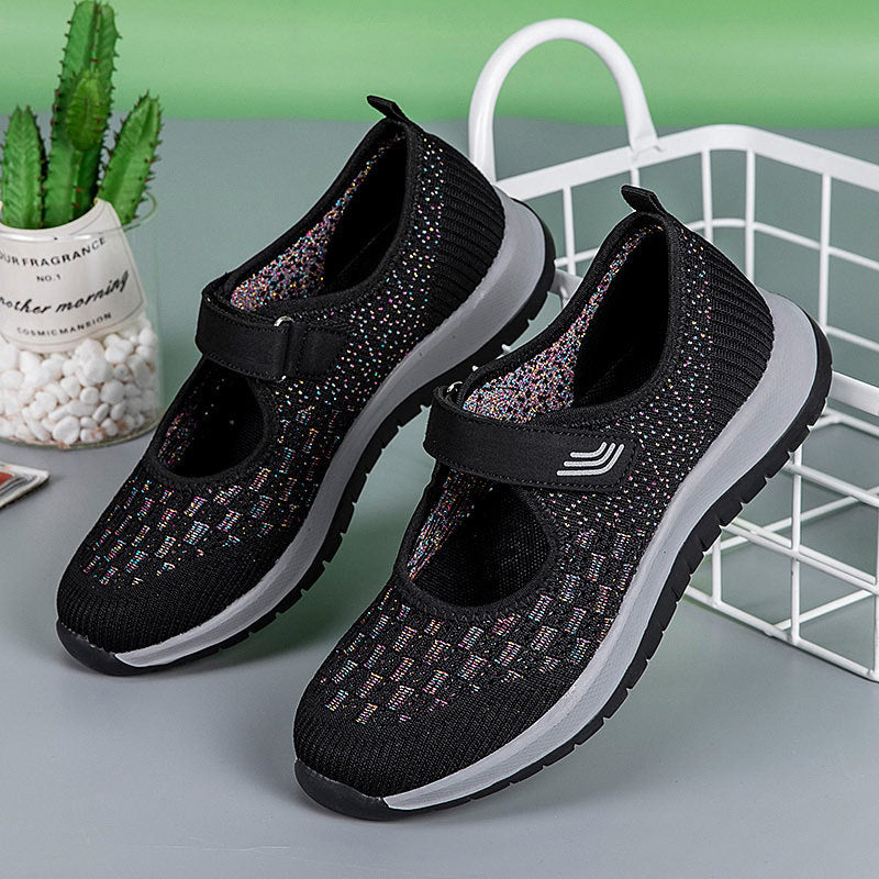 Damen Sandalen Burgunderrot Strick Mit Klettverschluss