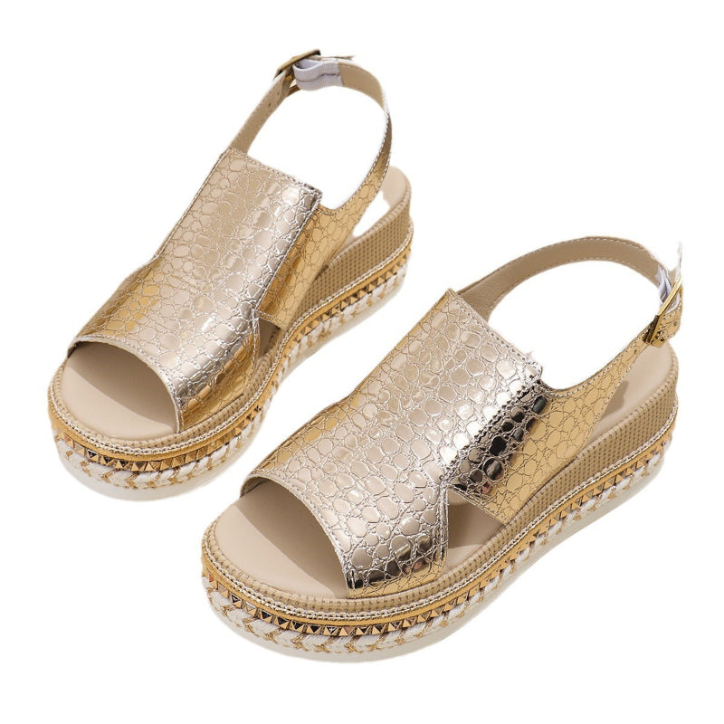 Chice Damen Plateausandalen Gold Orthopädische Unterstützung