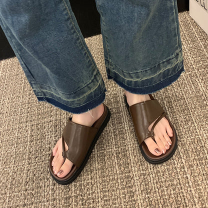 Bequeme Braun Retro Slipper Mit Dicken Sohlen Damen