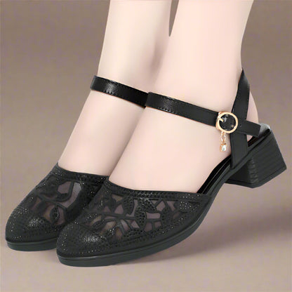 Elegante Damen Pumps Mit Niedrigem Absatz 4 cm Schwarz