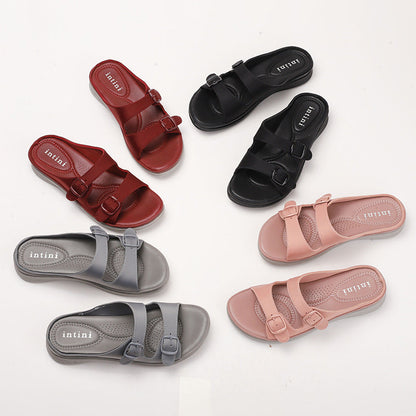 Weiche Sommer Pantoletten Damen Grau Zweibügel Schnallen