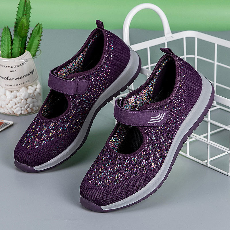 Damen Sandalen Burgunderrot Strick Mit Klettverschluss