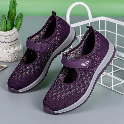 Damen Sandalen Burgunderrot Strick Mit Klettverschluss