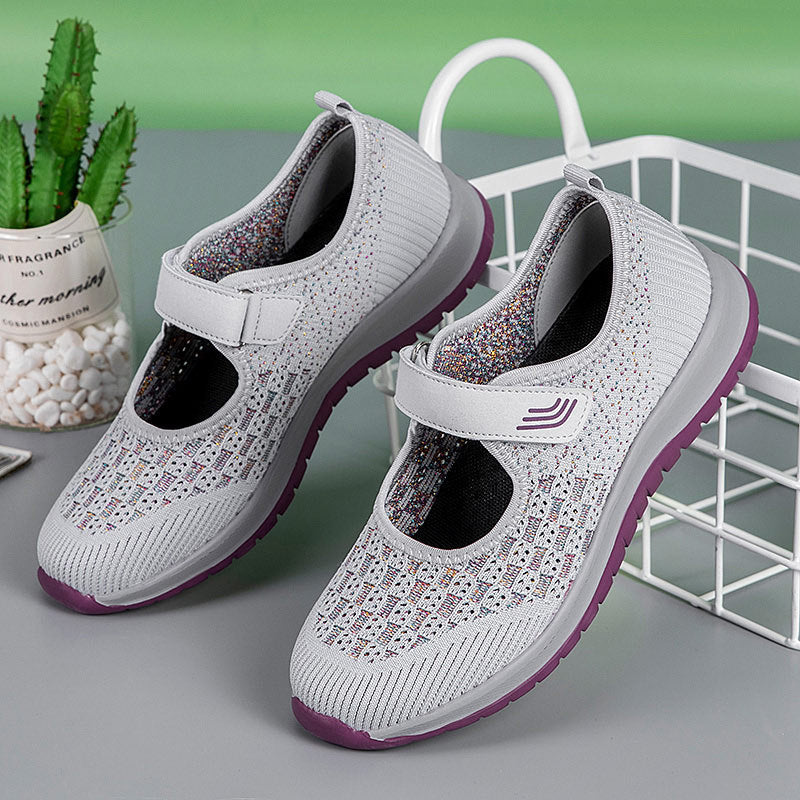 Damen Sandalen Burgunderrot Strick Mit Klettverschluss