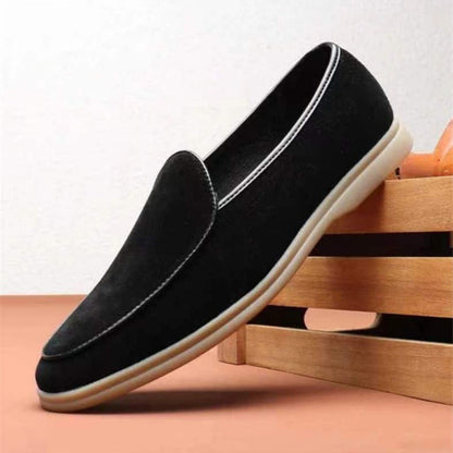 Kunstwildleder Slip-On Loafer Schwarz Gepolsterte Sohle