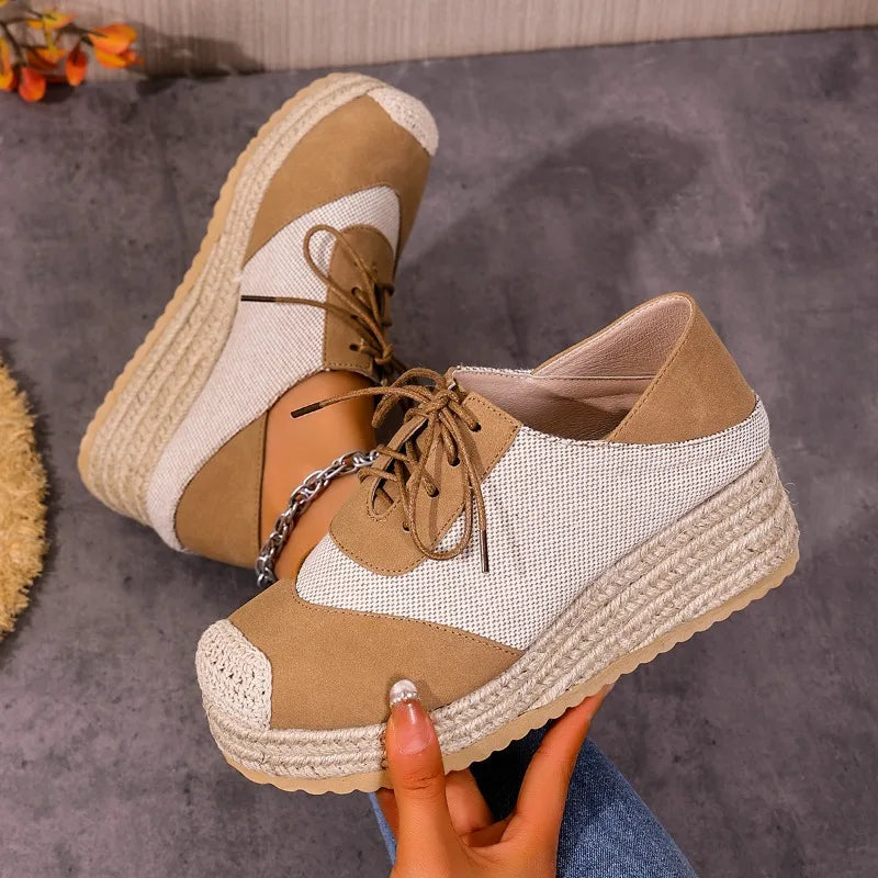 Damen Orthopädische Espadrille Sneaker Beige Boho Stil