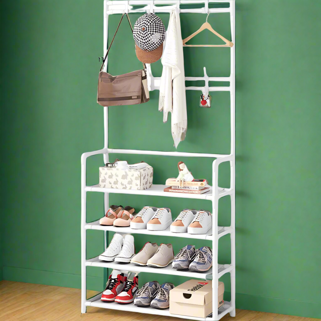 Multi-Functional Nordic Coat Rack with Shoe Storage