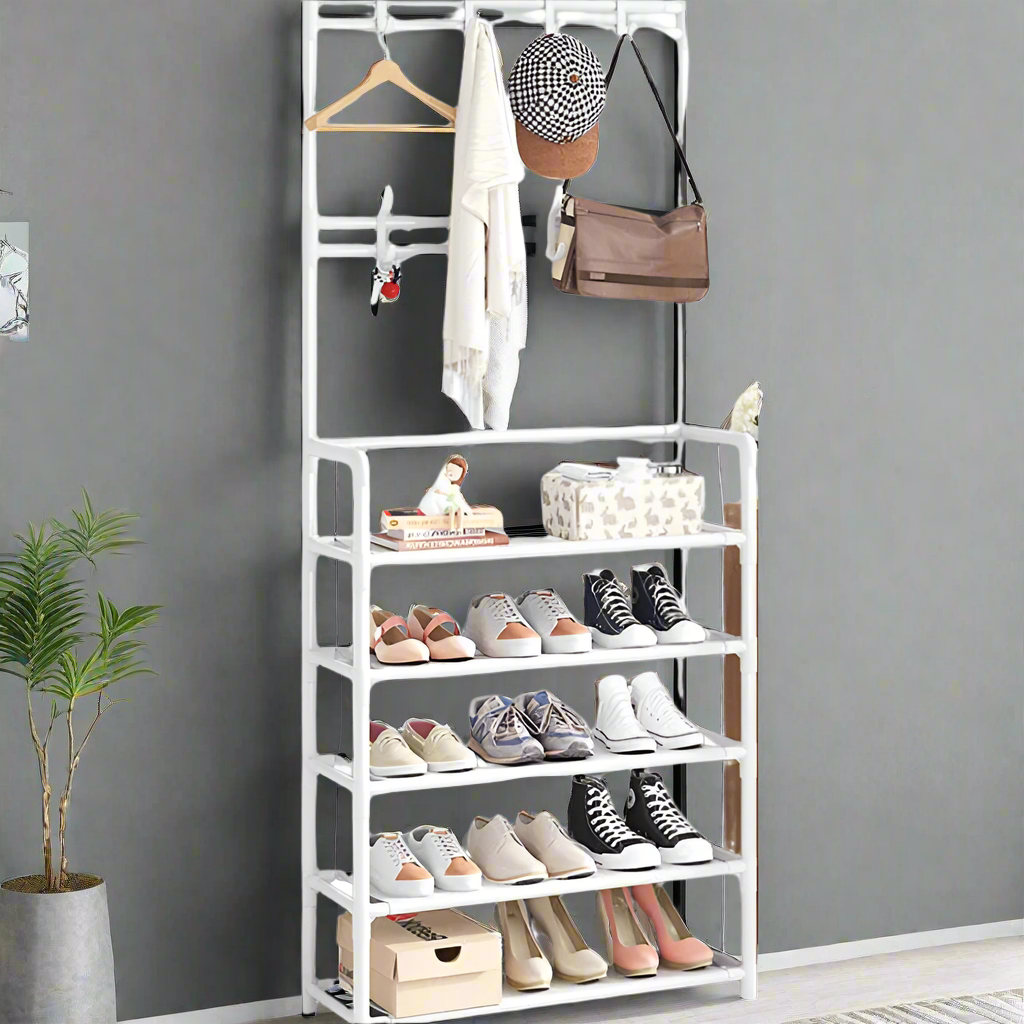 Multi-Functional Nordic Coat Rack with Shoe Storage