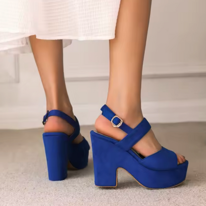 Damen Keil-Sandalen Blau Mit Ergonomischem Fußbett